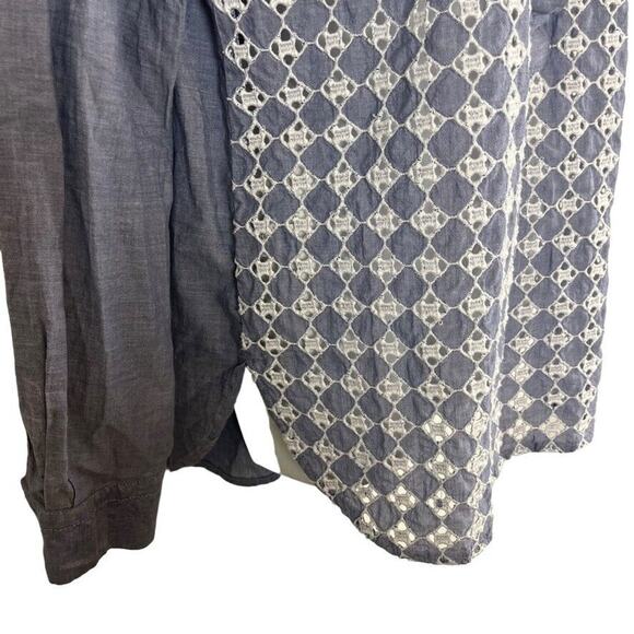 Ann Taylor Loft Softened Shirt Eyelet Embroidered Long Sleeve Button Up Top sz M - Picture 2 of 16